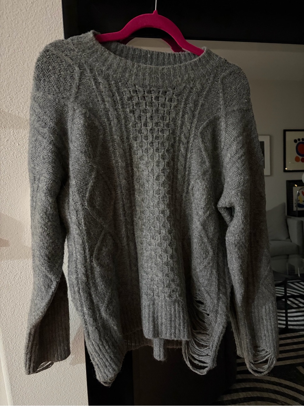 Olivaceous Gray Cable Knit Scoop Neck Sweater